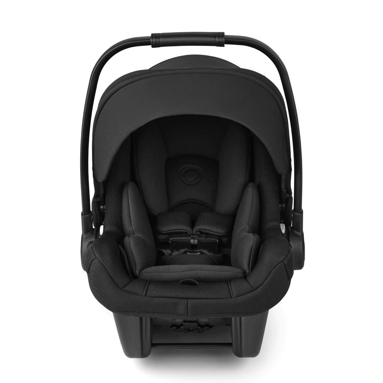 Front view of a Bugaboo Turtle Air Shield by Nuna car seat in black.