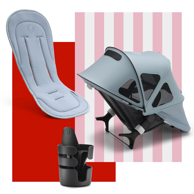 Bugaboo Fox, Cameleon 3 and Lynx spring accessories bundles: cupholder, seat liner and sun canopy.