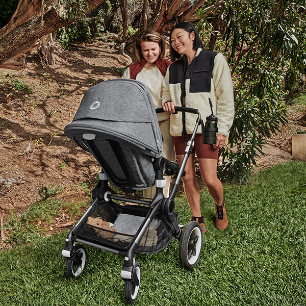 Couple hiking with stroller