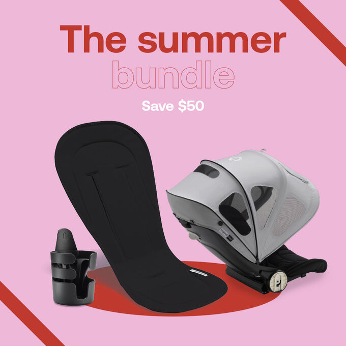 Summer accessories bundle: cupholder, seat liner and sun canopy.