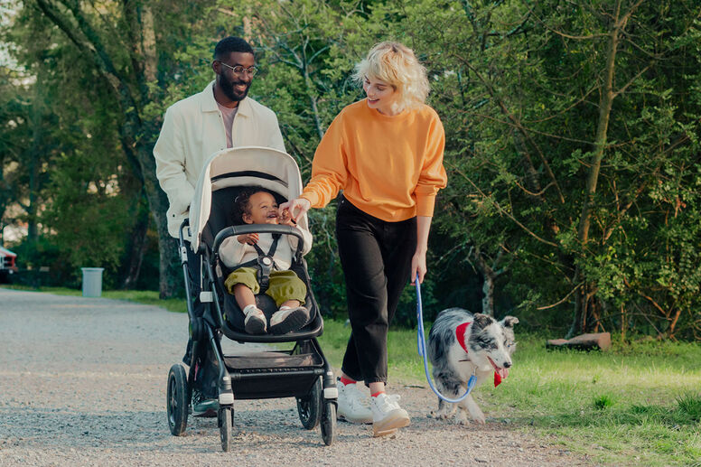 Family walking along trail
