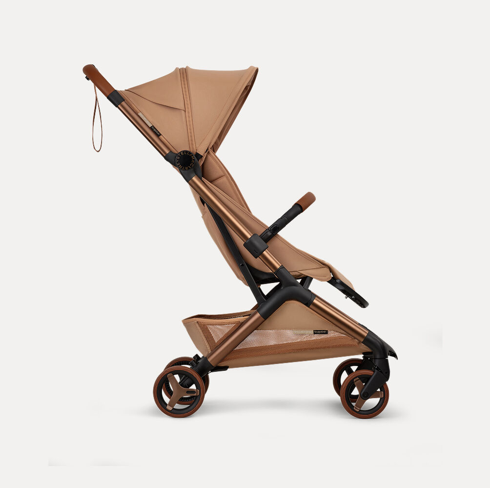 Bugaboo x Stella McCartney Butterfly 2 travel stroller in Tobacco Brown.