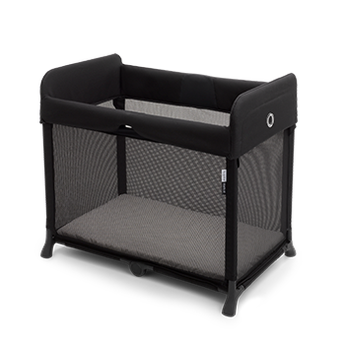 Black Bugaboo Stardust travel cot in standing position