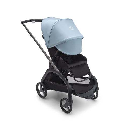 Bugaboo Dragonfly stroller with sun canopy fully extended.