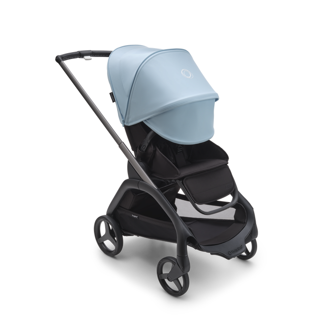 Bugaboo Dragonfly pram with sun canopy fully extended.