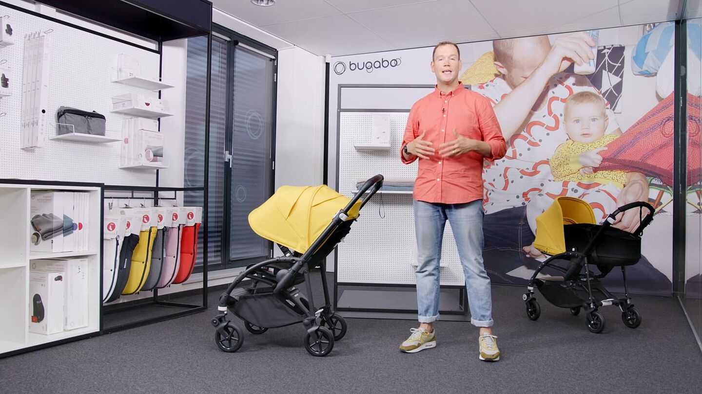 A Bugaboo expert explaining the features of the Bugaboo Bee 6.