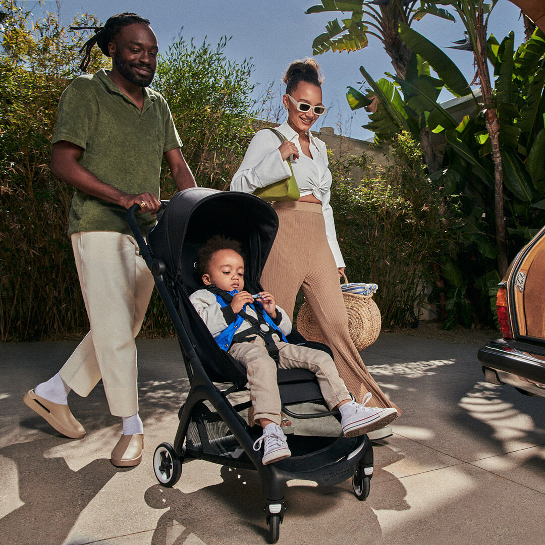 Family walking on driveway