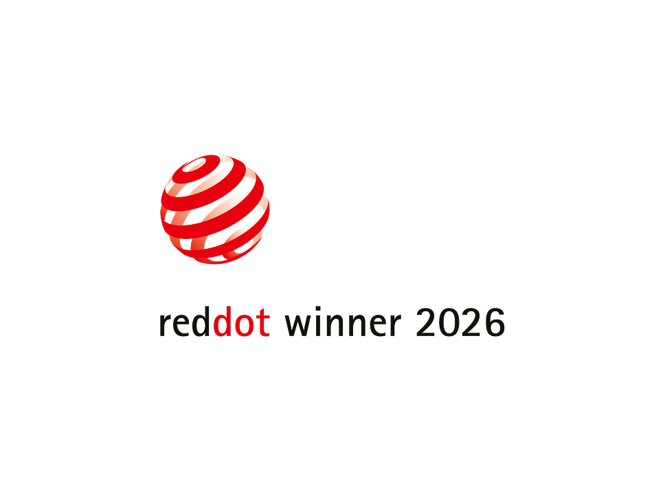The Red Dot Design Award logo. Text below says: Reddot winner 2025, best of the best.