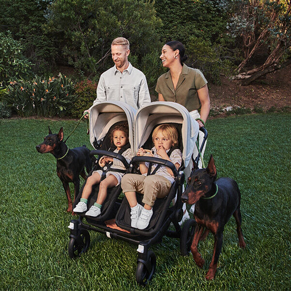 Family walking in field