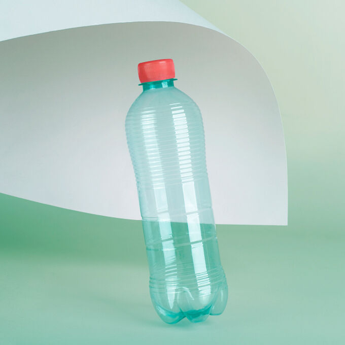 An empty recycled PET bottle.
