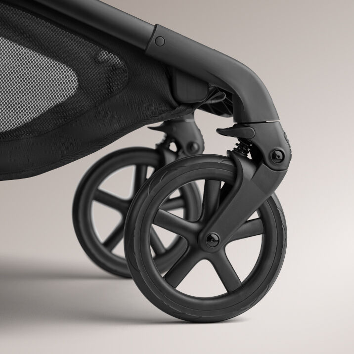 A close-up of the Bugaboo Kangaroo's front wheels.