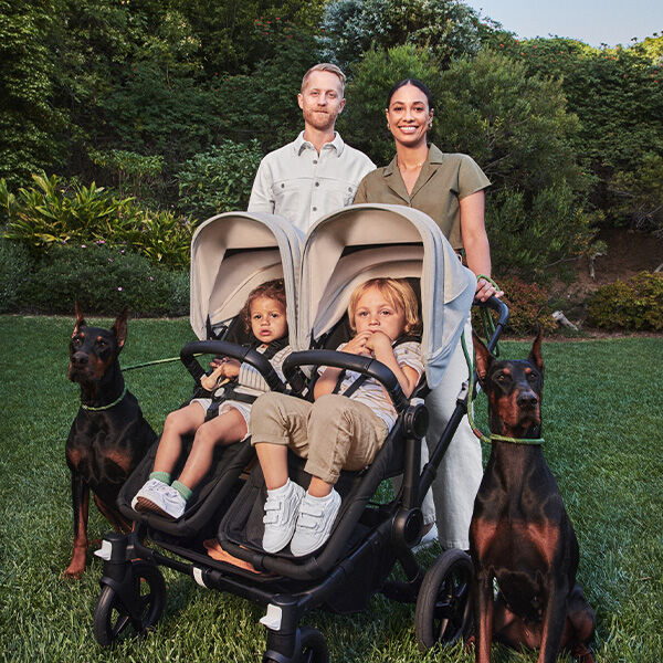 Family with two dogs