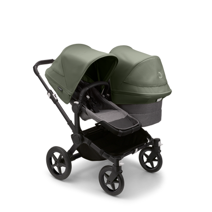 Bugaboo Donkey 5 Duo bassinet and seat stroller black base, grey mélange fabrics, forest green sun canopy - view 1