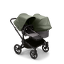 Bugaboo Donkey 5 Duo bassinet and seat stroller black base, grey mélange fabrics, forest green sun canopy - Thumbnail Slide 1 of 12