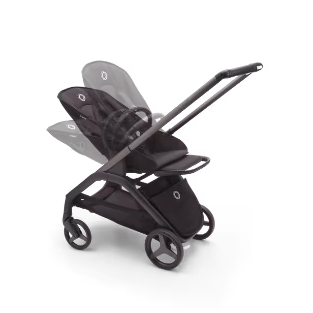 Refurbished Bugaboo Dragonfly bassinet and seat stroller graphite base, grey melange fabrics, forest green sun canopy - Main Image Slide 6 of 11