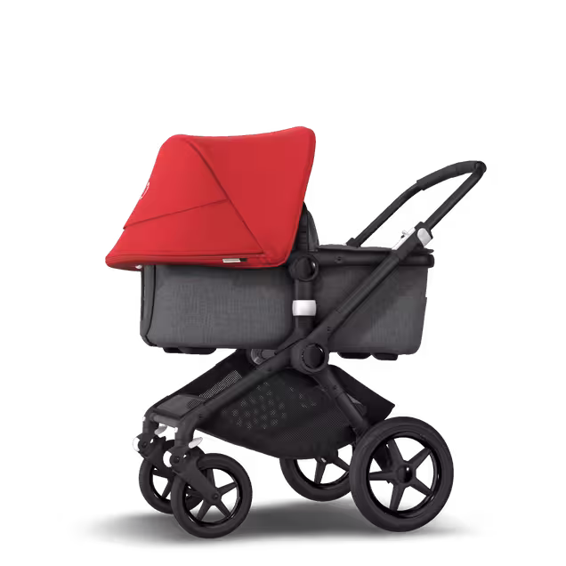 Bugaboo Fox 2 seat and bassinet stroller red sun canopy, grey melange fabrics, black base - Main Image Slide 2 of 10