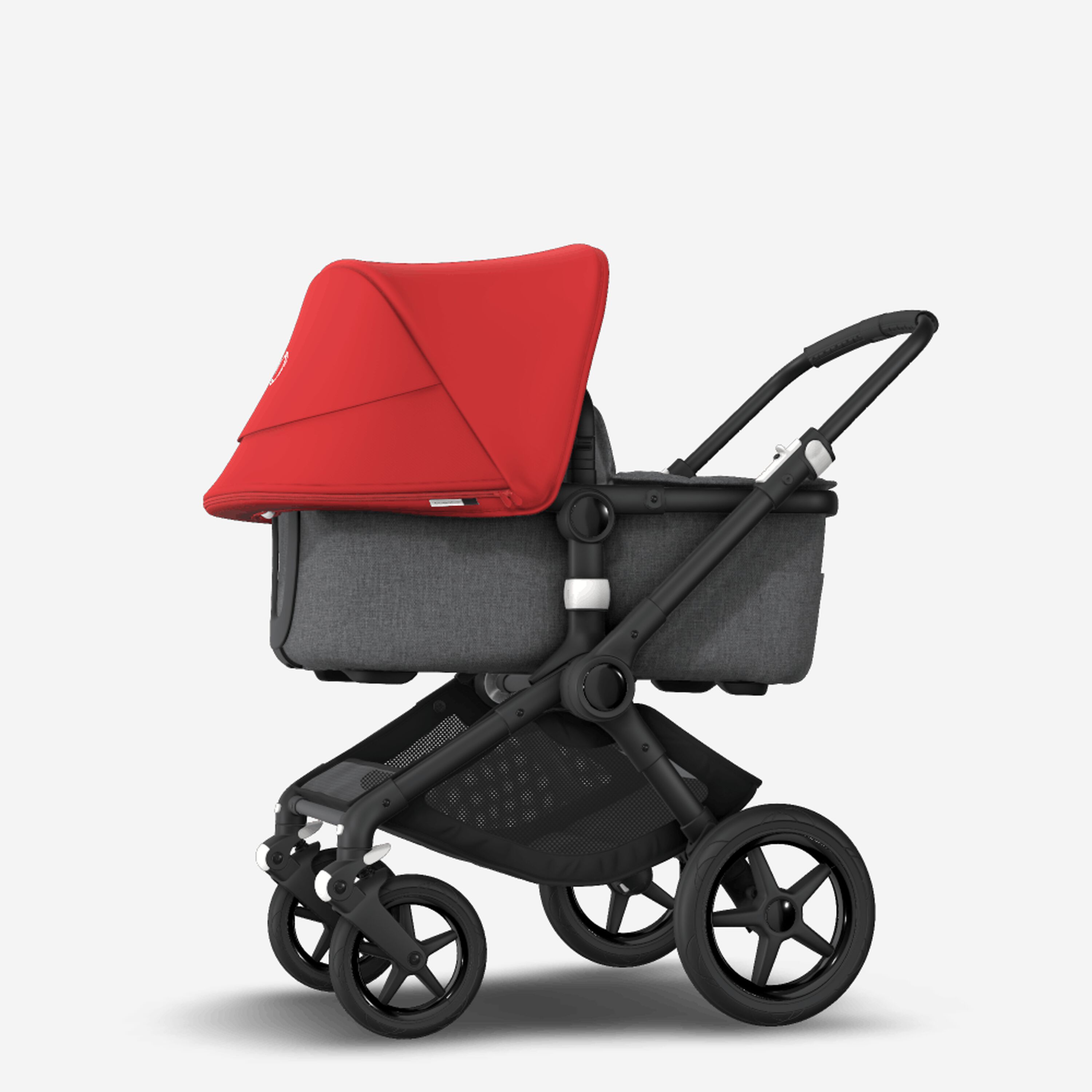 Bugaboo Fox 2 seat and bassinet stroller red sun canopy, grey melange fabrics, black base - Main Modal Image Slide 2 of 10