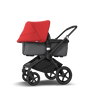 Bugaboo Fox 2 seat and bassinet stroller red sun canopy, grey melange fabrics, black base - Thumbnail Slide 2 of 10