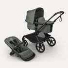Bugaboo Kangaroo 2-in-1 stroller black base, forest green fabrics, forest green sun canopy