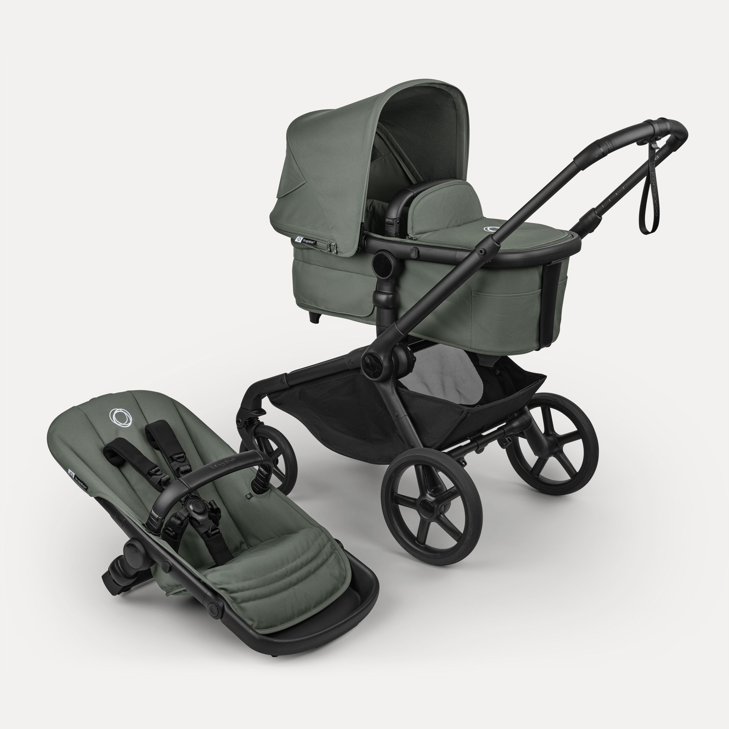 Bugaboo Kangaroo 2-in-1 stroller black base, forest green fabrics, forest green sun canopy - Main Modal Image Slide 1 of 18