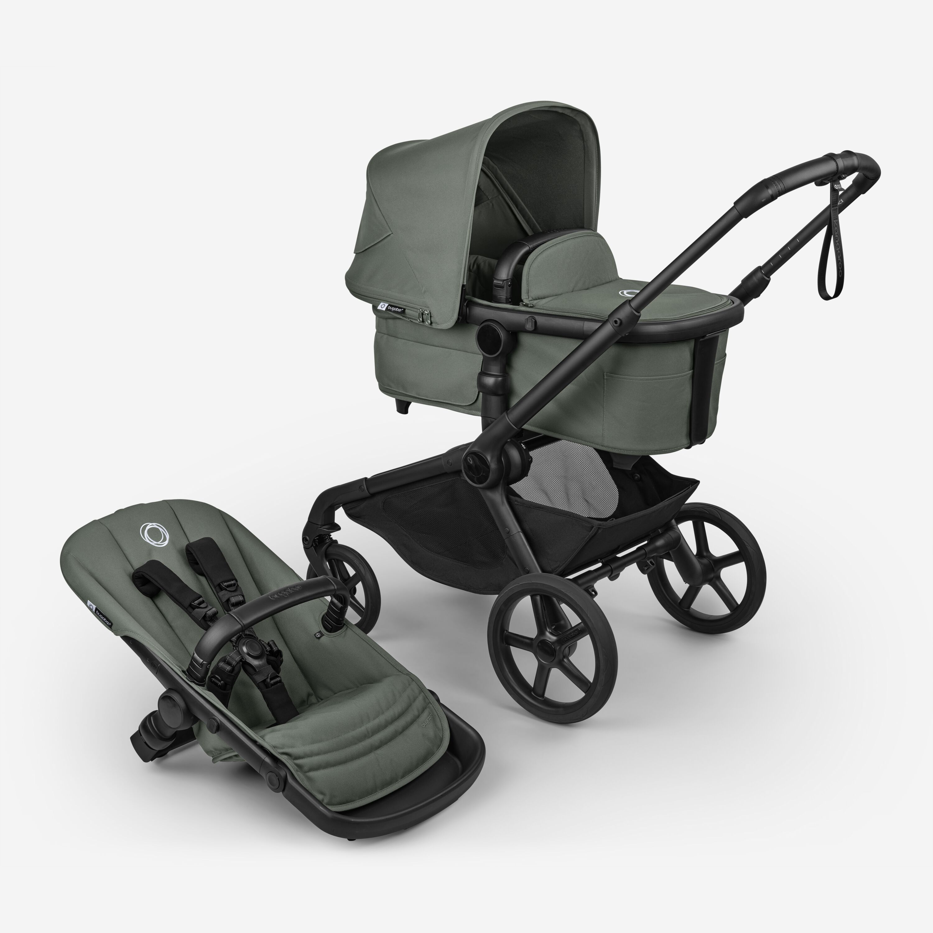 Bugaboo Kangaroo 2-in-1 stroller black base, forest green fabrics, forest green sun canopy - Main Modal Image Slide 1 of 18