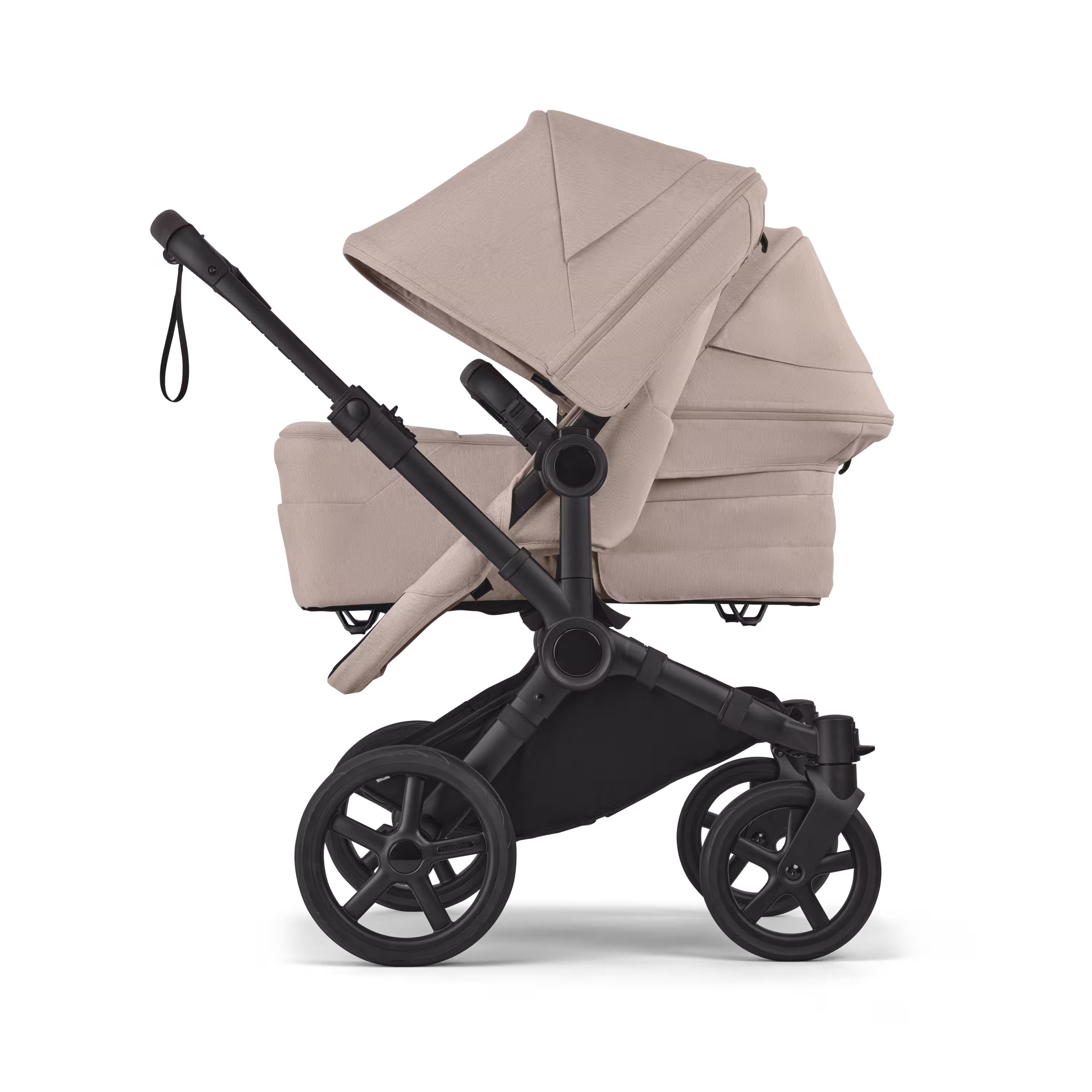 Bugaboo Donkey 6 double stroller black base, desert taupe melange fabrics, desert taupe melange sun canopy - Main Modal Image Slide 3 of 9