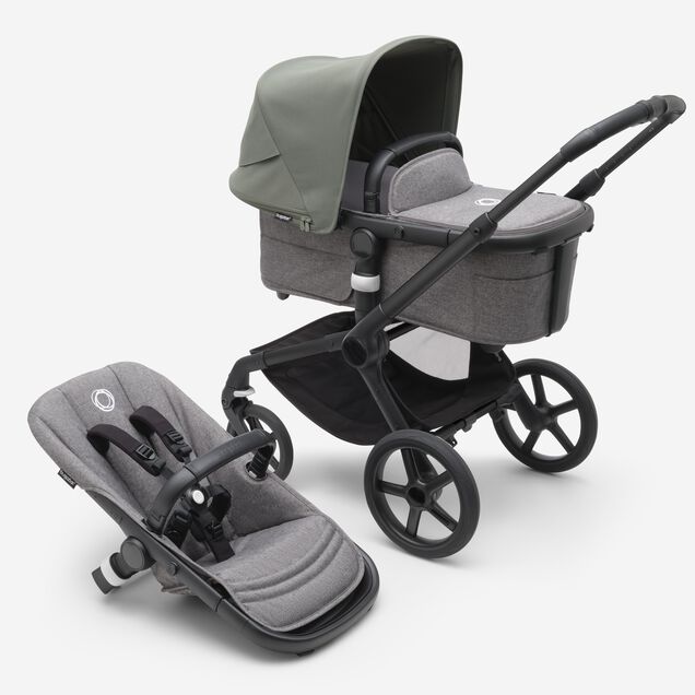 Bugaboo Fox 5 2-in-1 stroller black base, grey melange fabrics, forest green sun canopy - Main Image Slide 1 of 12
