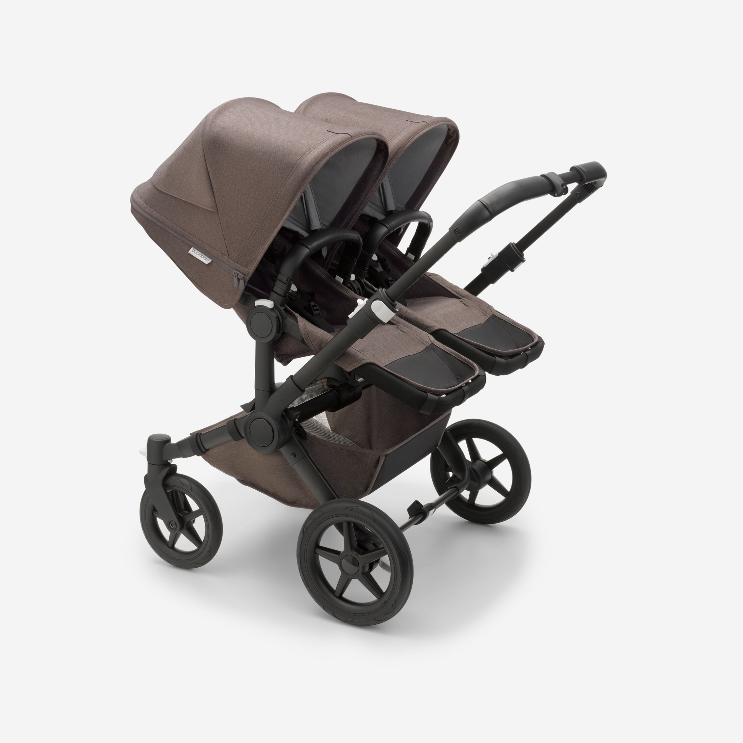 Bugaboo Donkey 5 twin stroller black base, mineral taupe fabrics, mineral taupe sun canopy - Main Modal Image Slide 2 of 10