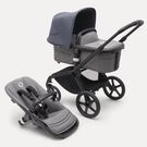 Bugaboo Fox 5 2-in-1 stroller black base, grey melange fabrics, stormy blue sun canopy