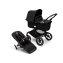 Bugaboo Fox 3  pram body and seat stroller with black frame, black fabrics, and black sun canopy. - Thumbnail Slide 1 of 7