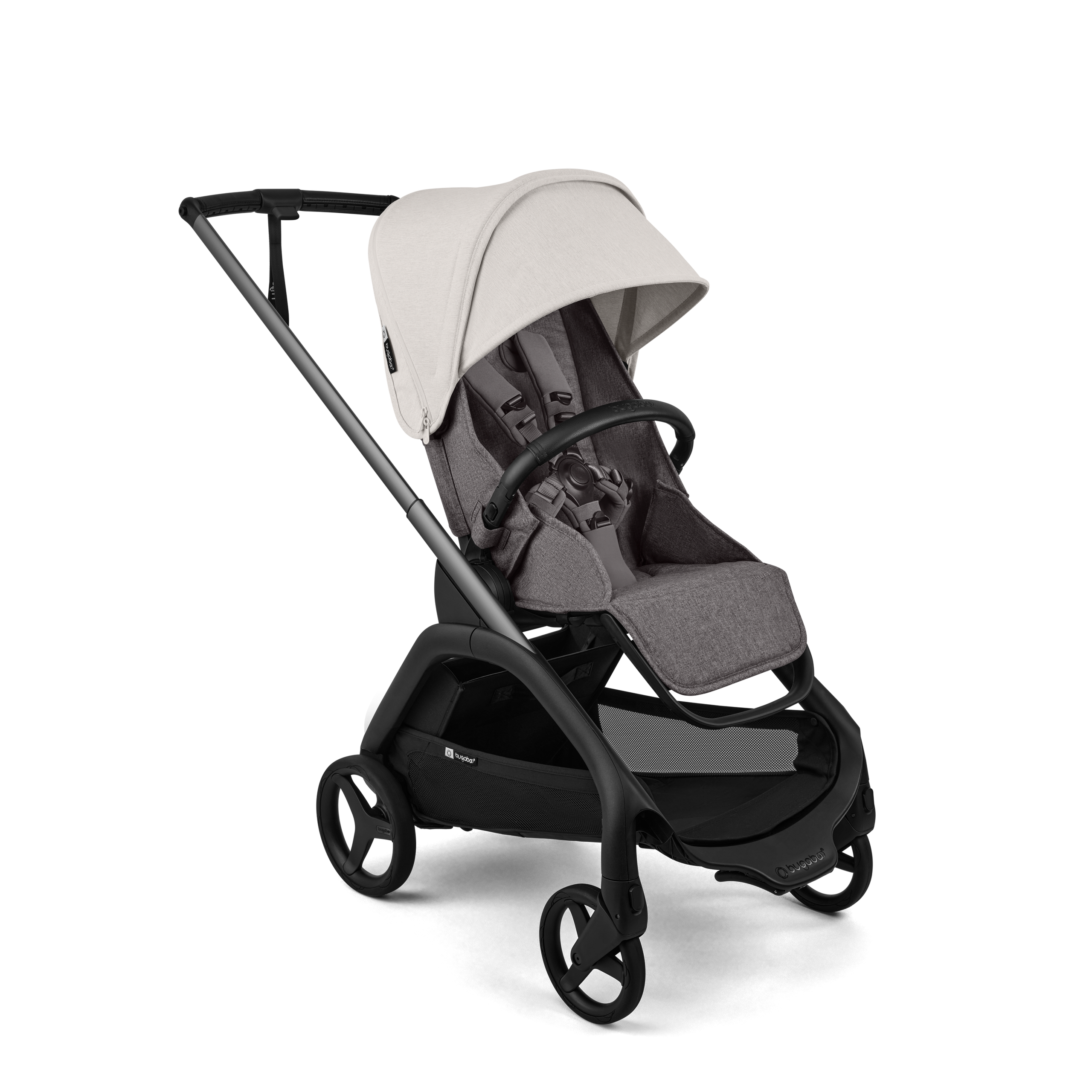Bugaboo Dragonfly Plus seat stroller graphite base, grey melange fabrics, misty white sun canopy - Thumbnail Slide 1 of 11