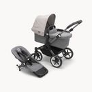 Refurbished Bugaboo Donkey 5 Mono bassinet and seat stroller graphite base, grey mélange fabrics, misty white sun canopy