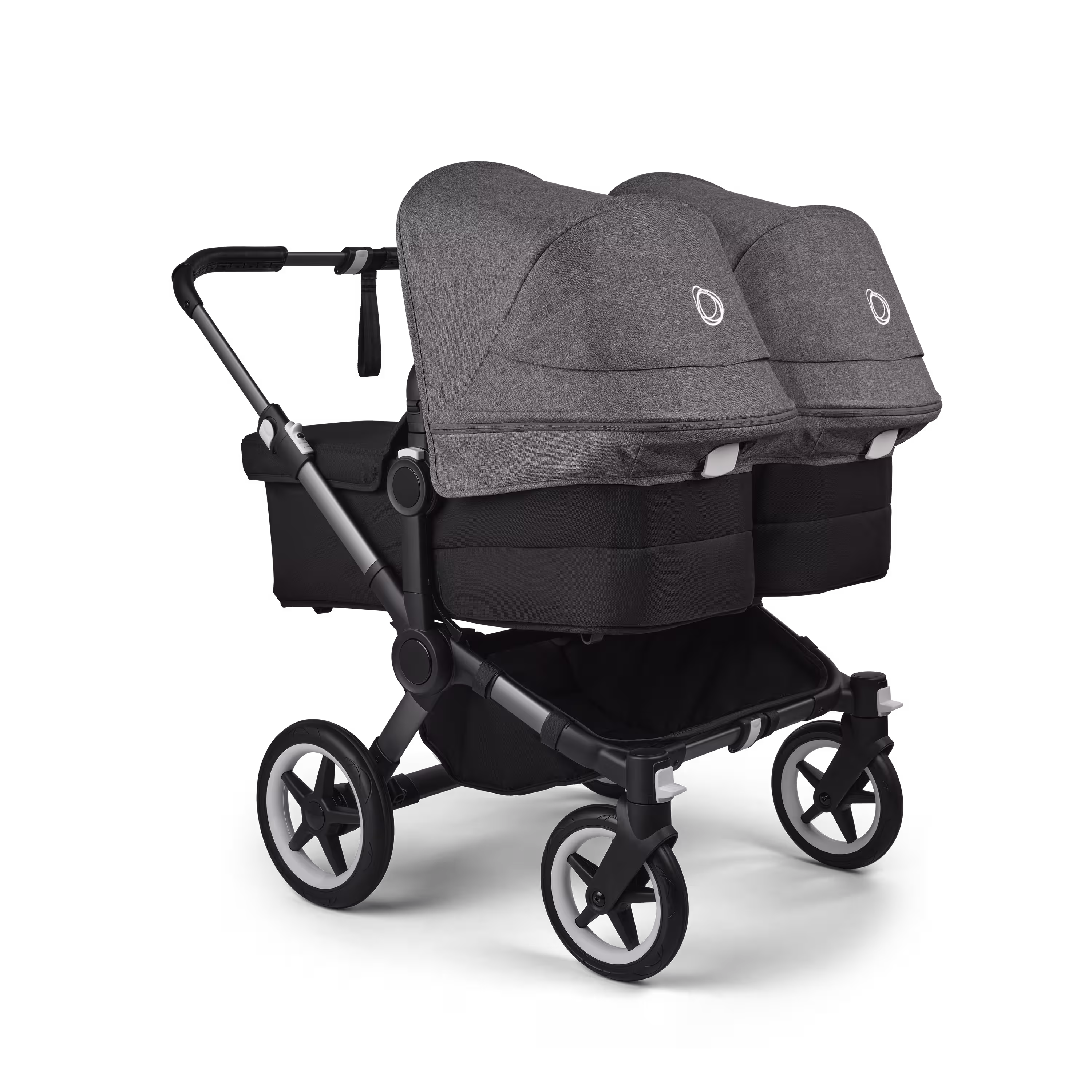 Bugaboo Donkey 5 twin stroller graphite base, midnight black fabrics, grey mélange sun canopy - Main Modal Image Slide 4 of 12