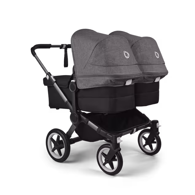 Bugaboo Donkey 5 twin stroller graphite base, midnight black fabrics, grey mélange sun canopy - Main Image Slide 4 of 12