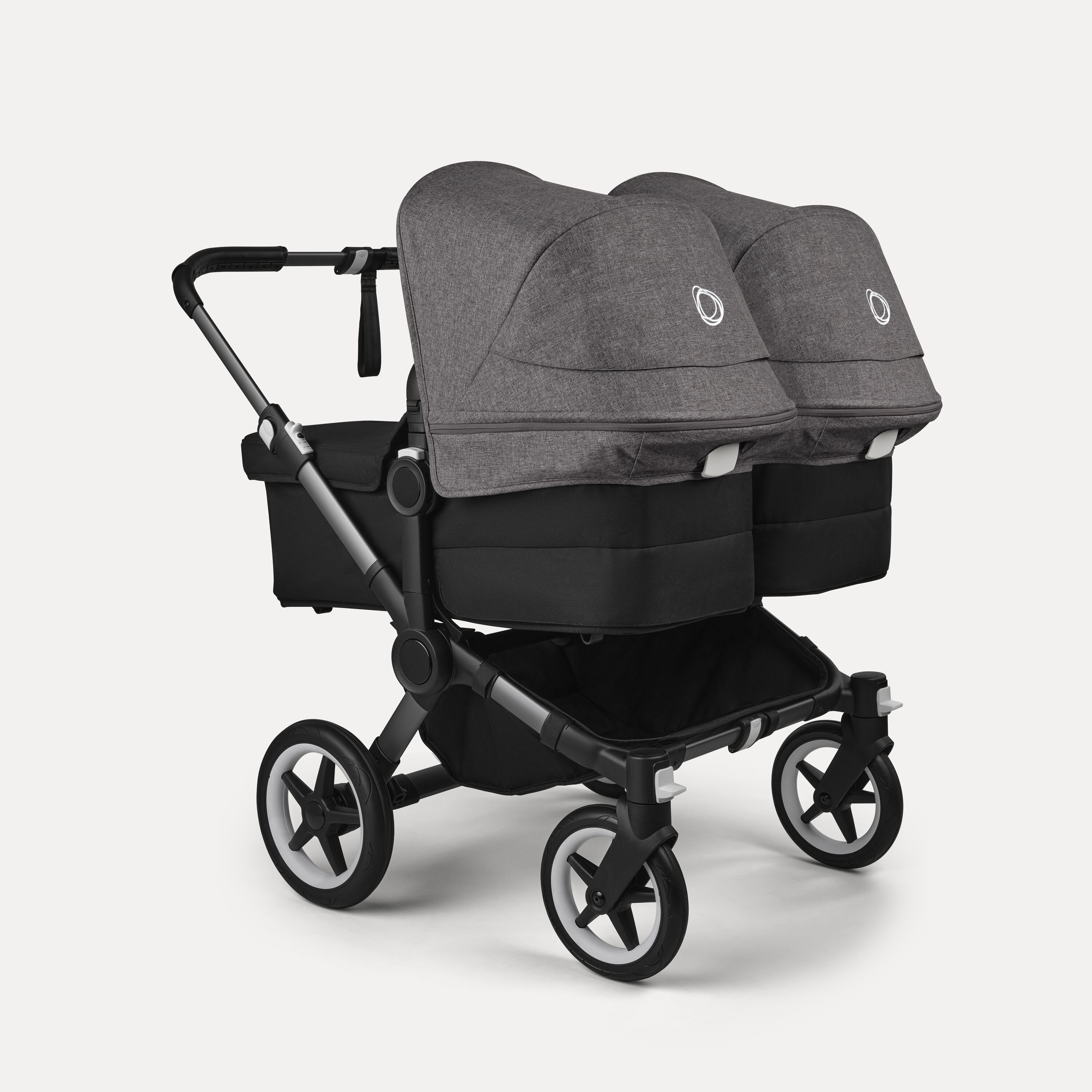 Bugaboo Donkey 5 twin stroller graphite base, midnight black fabrics, grey mélange sun canopy - Main Modal Image Slide 4 of 12