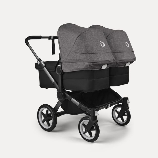 Bugaboo Donkey 5 twin stroller graphite base, midnight black fabrics, grey mélange sun canopy - Main Image Slide 4 of 12