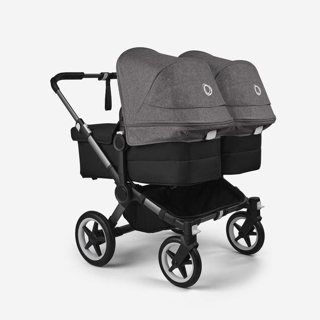 Bugaboo Donkey 5 twin stroller graphite base, midnight black fabrics, grey mélange sun canopy - Main Image Slide 4 of 12