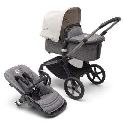 Bugaboo Fox 5 bassinet and seat pram with graphite chassis, grey melange fabrics and misty white sun canopy. - view 1