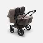 Bugaboo Donkey 3 Twin seat and carrycot pushchair mineral taupe melange sun canopy, mineral taupe melange fabrics, black base