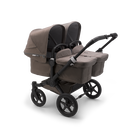 Bugaboo Donkey 3 Twin seat and carrycot pushchair mineral taupe melange sun canopy, mineral taupe melange fabrics, black base