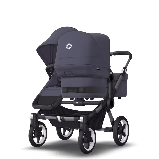 Bugaboo Donkey 5 Duo double stroller graphite base, stormy blue fabrics, stormy blue sun canopy - Main Image Slide 3 of 11