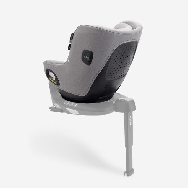 Back view of Bugaboo Owl by Nuna car seat in grey fabrics on the 360 ISOFIX Base, with stability leg extended. - Main Image Slide 2 of 11