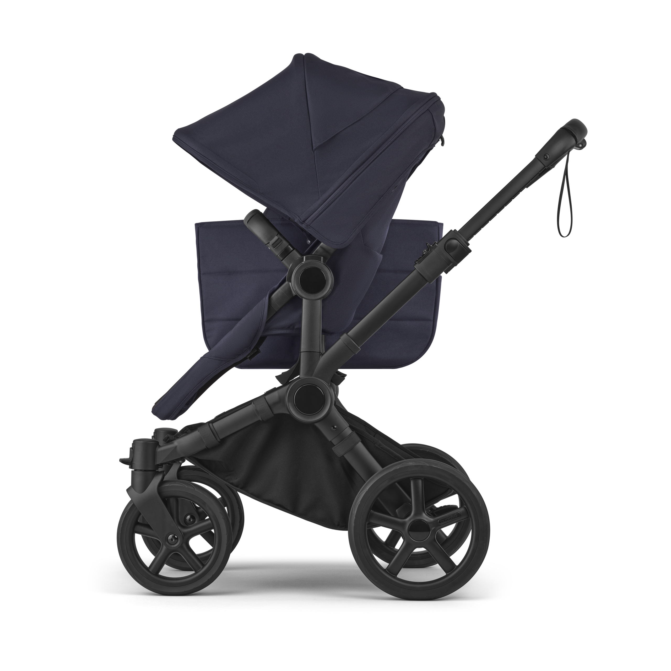 Bugaboo Donkey 6 2-in-1  stroller black base, deep indigo fabrics, deep indigo sun canopy view 4 - Thumbnail Slide 4 of 10