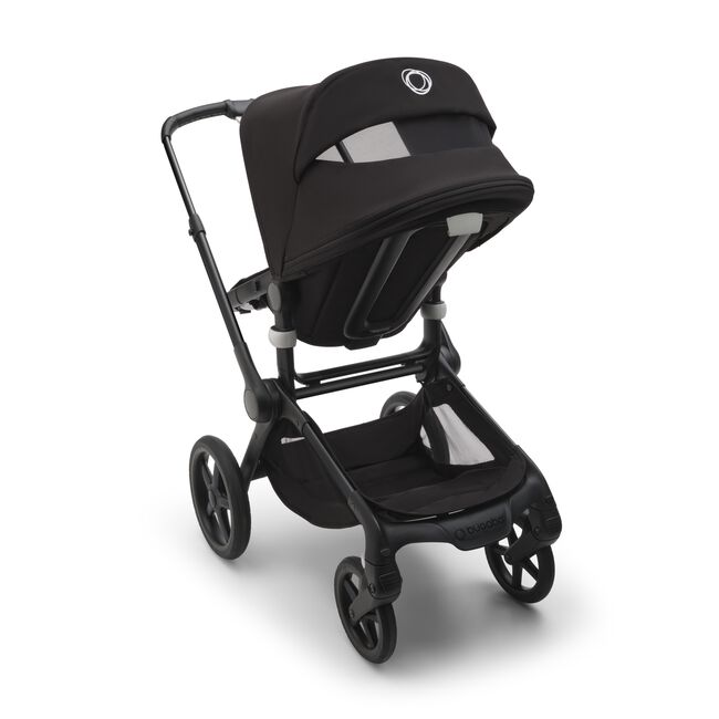 Back view of the Bugaboo Fox 5 stroller, with the sun canopy's peek-a-boo panel visible.