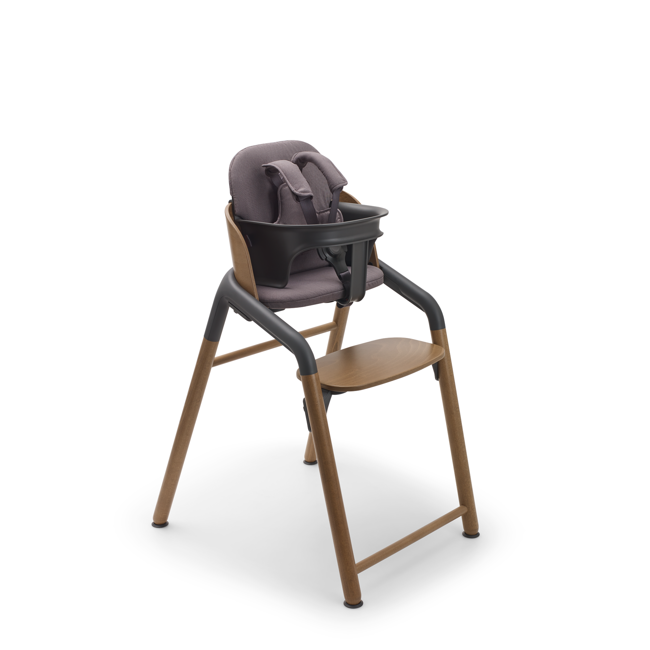 Bugaboo Giraffe chair in warm wood/grey, with baby set with harness and baby pillow set in grey. - Thumbnail Slide 3 of 3