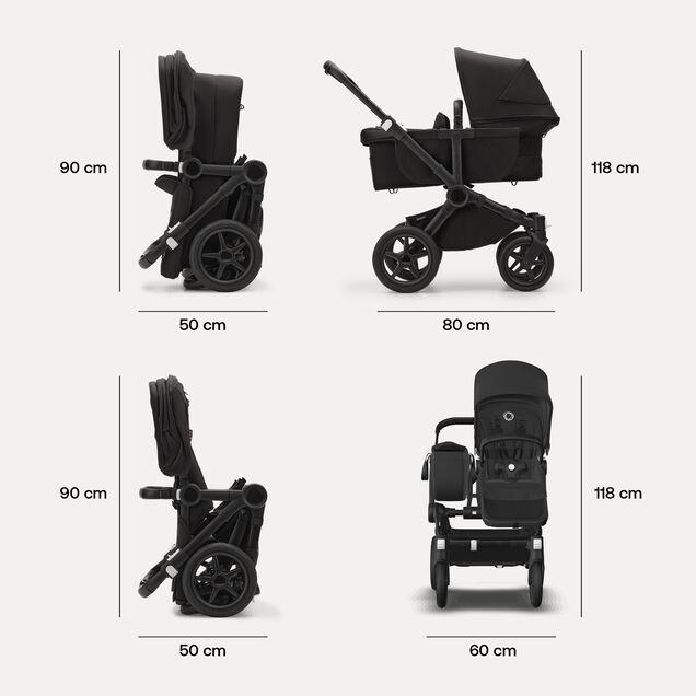 Refurbished Bugaboo Donkey 5 Mono bassinet and seat stroller black base, midnight black fabrics, sunrise red sun canopy - Main Image Slide 8 of 10