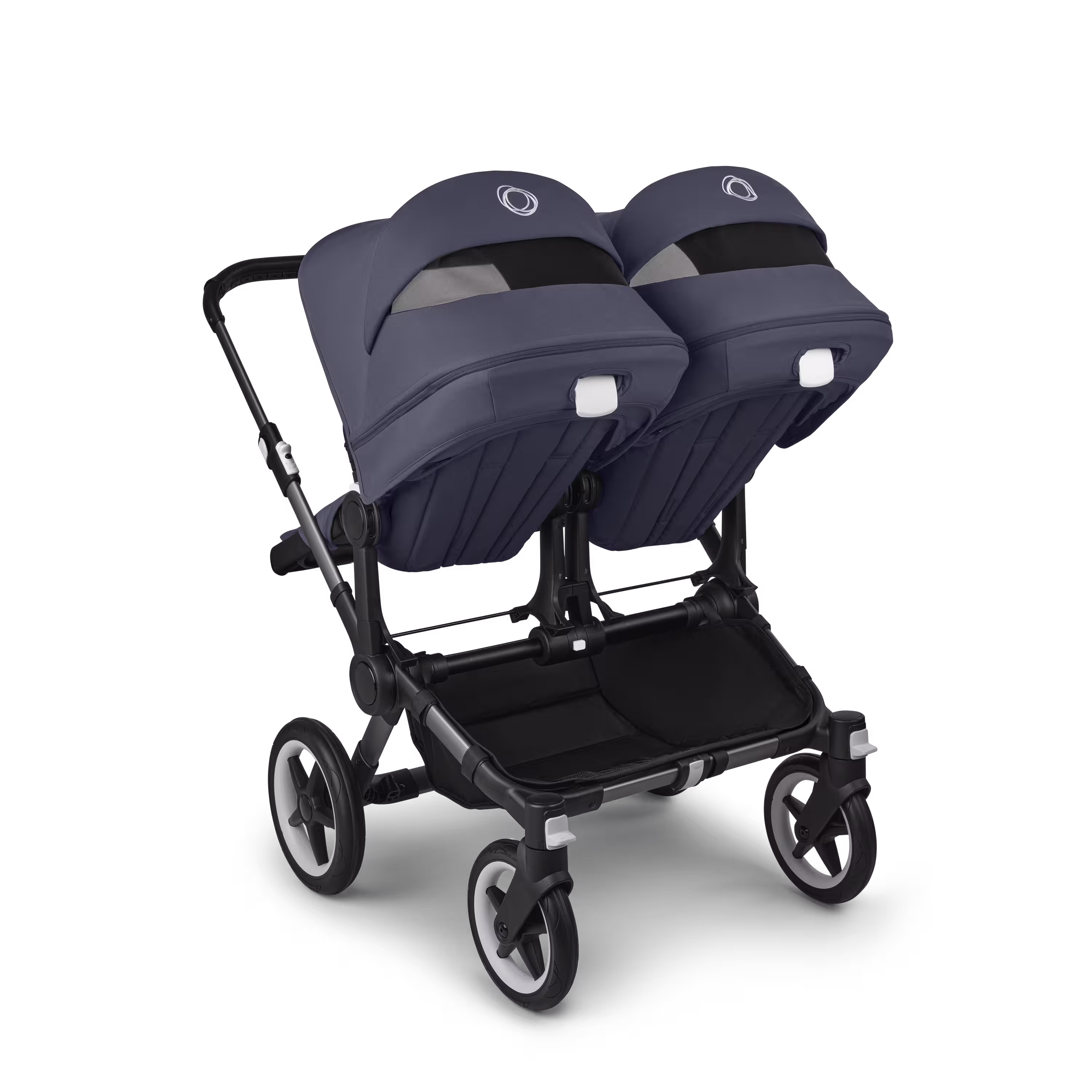 Bugaboo Donkey 5 twin stroller graphite base, stormy blue fabrics, stormy blue sun canopy - Main Modal Image Slide 4 of 12