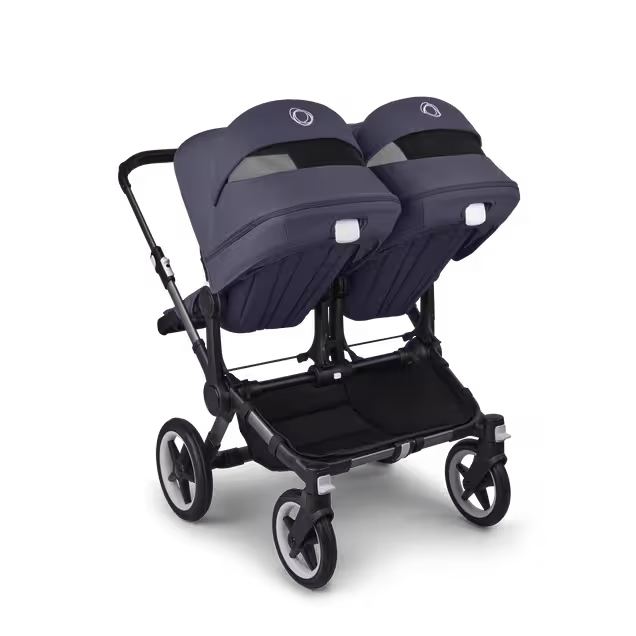 Bugaboo Donkey 5 twin stroller graphite base, stormy blue fabrics, stormy blue sun canopy - Main Image Slide 4 of 12