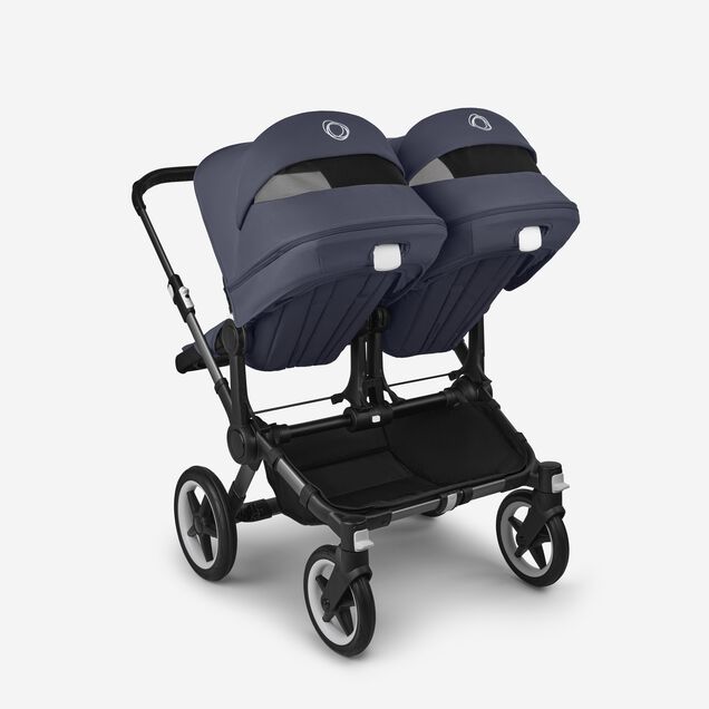 Bugaboo Donkey 5 twin stroller graphite base, stormy blue fabrics, stormy blue sun canopy - Main Image Slide 4 of 12