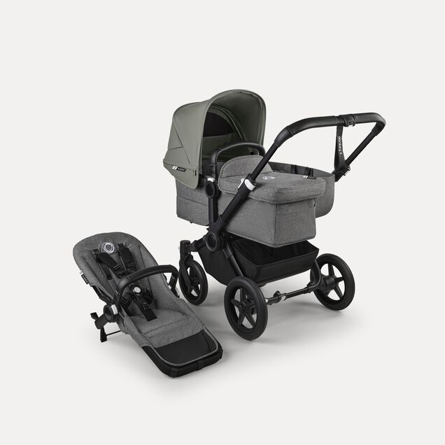 Bugaboo Donkey 5 Mono 2-in-1 stroller black base, grey mélange fabrics, forest green sun canopy - Main Image Slide 1 of 12